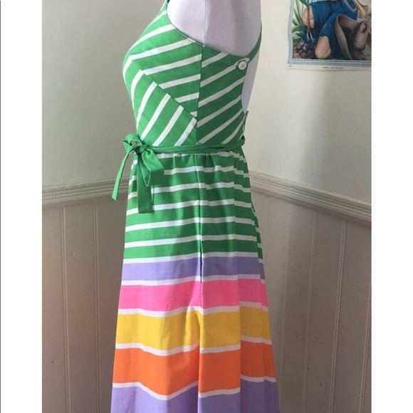 ❤️sold❤️Vintage 1970s 1980s Striped Rainbow Dress - Picture 4 of 5